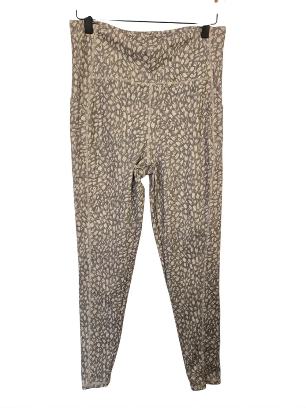 🌿 Hurley High Rise Printed Performance Leggings Size Large Gray Cream Athleisur